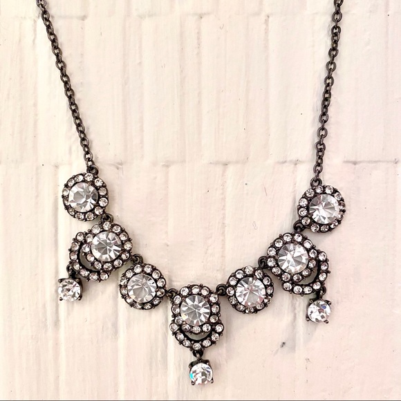 Round Gunmetal Vintage Art Nouveau Rhinestone Necklace Distressed Adjustable 20s - Picture 7 of 9